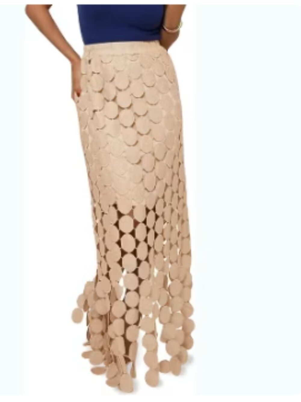 Hollow Out Maxi Skirt High Waisted Boho Fringe Hem Summer Long Skirt